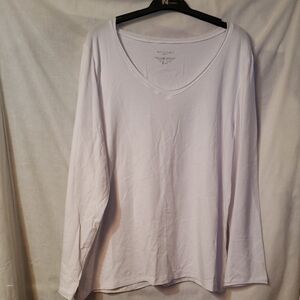 White Long Sleeve V-Neck Shirt